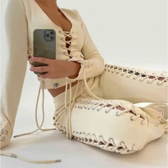 Hidden Cult Lace Up Wynn Lace Up Sweatpants Taupe Size S - Picture 1 of 7